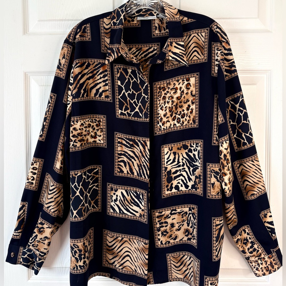 Vintage 90s Alfred Dunner Patchwork Animal Print Button Down Shirt Size 18